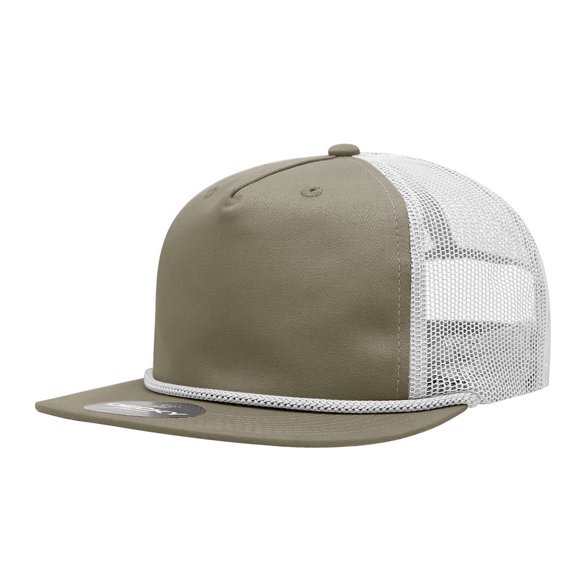 Decky 6041 5 Panel High Profile Relaxed Cotton Blend Trucker w/Rope-Khaki/white