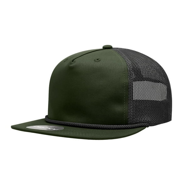 Decky 6041 5 Panel High Profile Relaxed Cotton Blend Trucker w/Rope-Olive/Black