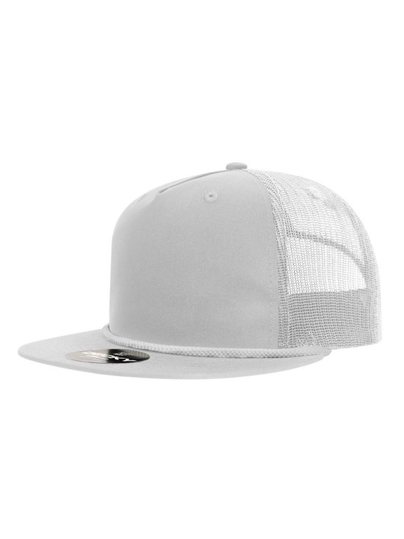 6041 5 Panel High Profile Relaxed Cotton Blend Trucker w/Rope-White