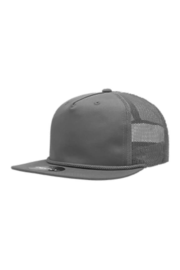 6041-7CHAWHT 5 Panel High Profile Relaxed Cotton Blend Trucker with Rope, Charcoal & White - One Size