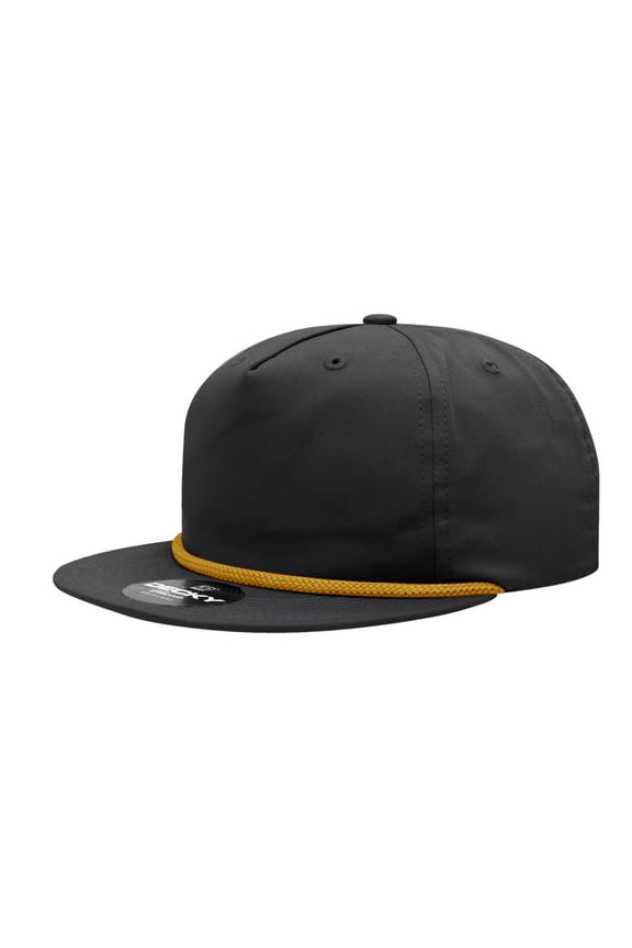 6042 5 Panel High Profile Relaxed Cotton Blend Rope Hat-Black/Gold