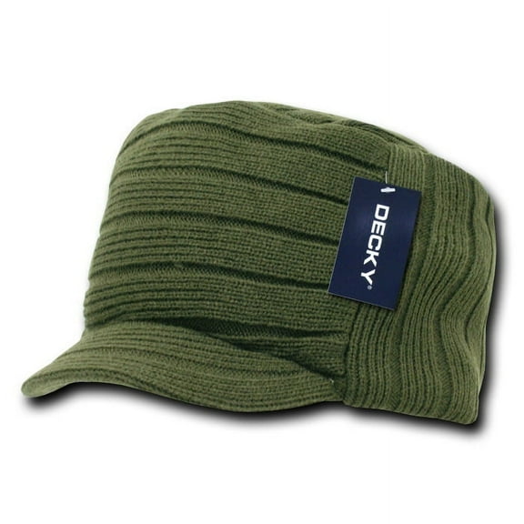Decky 615 Knitted Flat Top Cap w/ Visor, Olive
