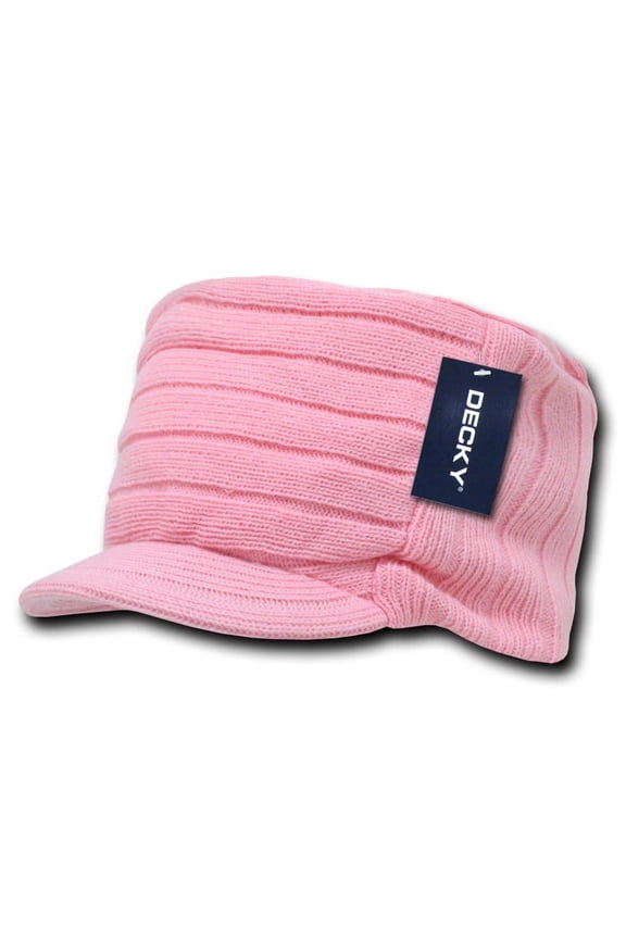 615 Knitted Flat Top Cap w/ Visor, Pink