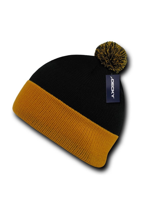 687 Athletic Pom Pom Beanies-Black/Gold