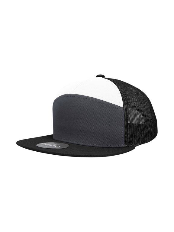 1133 7 Panel High Profile Structured Cotton Blend Trucker-Charcoal/White/Black