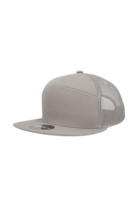 1133 7 Panel High Profile Structured Cotton Blend Trucker-Grey