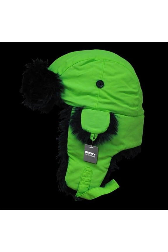 Black Fur Aviator Hat, Neon Green, L_XL