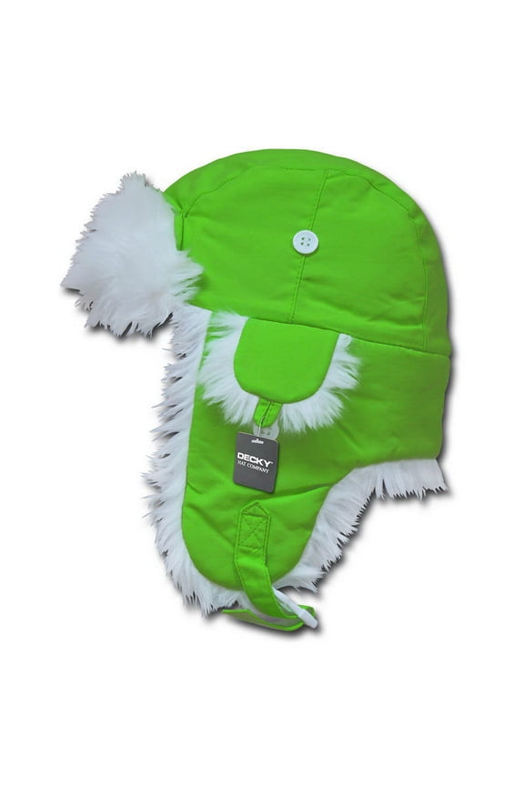 White Fur Aviator Hat, Neon Green, S_M