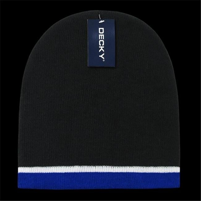DECKY Single Striped Beanie - Short Knitted Acrylic Hat With Colored Trim, For Cold Weather & Casual Wear