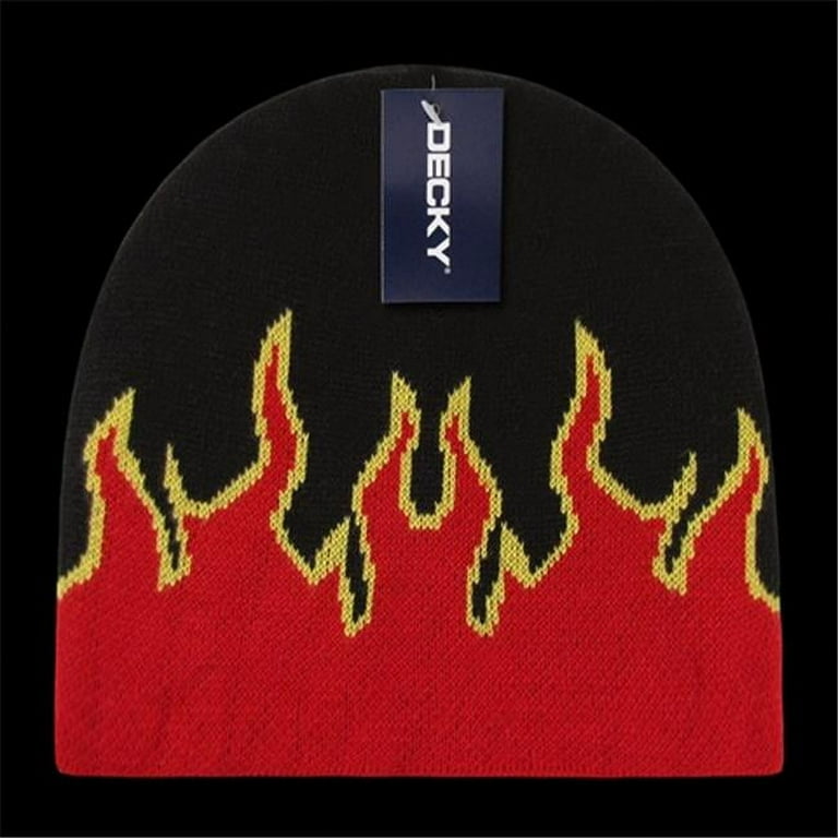 Decky 9055-BLKREDYEL Kids Fire Beanies, Black, Red
