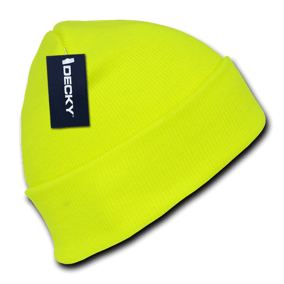 Decky Bright Neon Long Cuffed Beanies Knit Ski Skull Caps Hats Snowboard