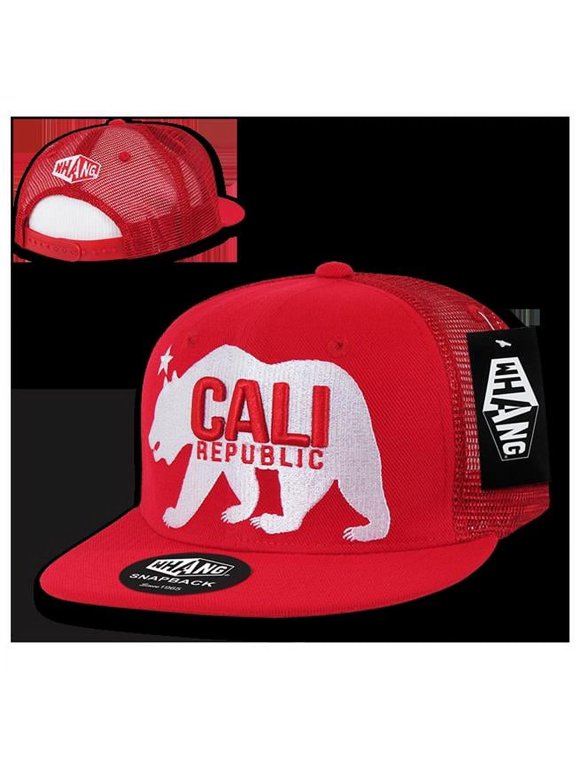 W22-RED Gomdori Cali Bear Trucker Caps, Red