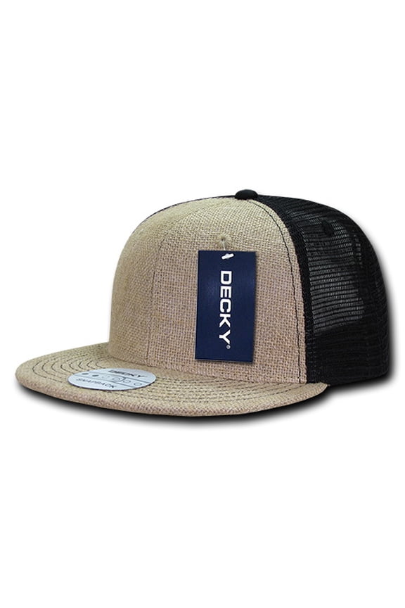 1138 6 Panel High Profile Structured Jute Trucker-Natural/Black