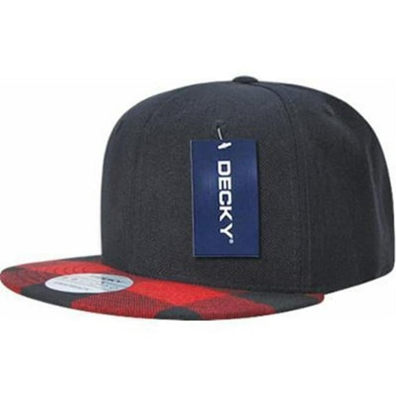 Plaid Flat Bill Snapback, Black / Red
