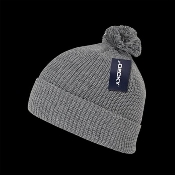Pom Pom Acrylic Beanies, Heather Grey