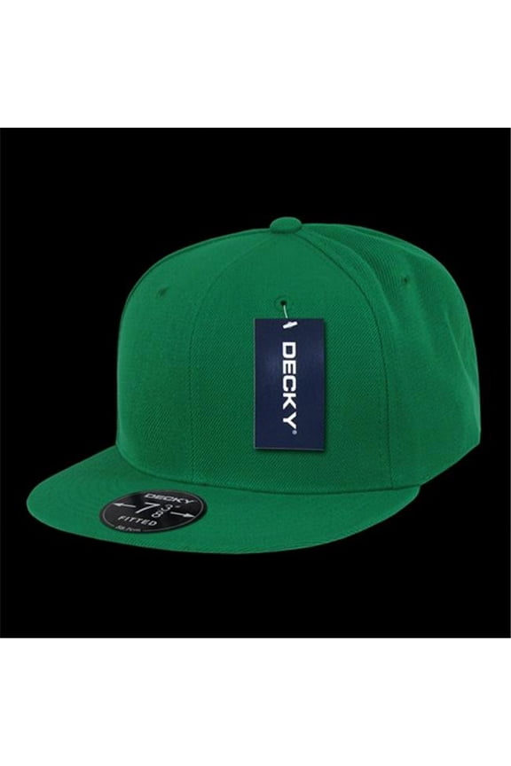 plain round flat bill structured baseball cap fitted hat - green 7 5/8