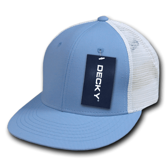 Youth 6 Panel High Profile Structured Cotton Trucker, Sky/White
