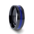 thumbnail image 1 of Declan Mens Beveled Black Ceramic Brushed Finish Wedding Band With Polished Blue Stripe, 1 of 1