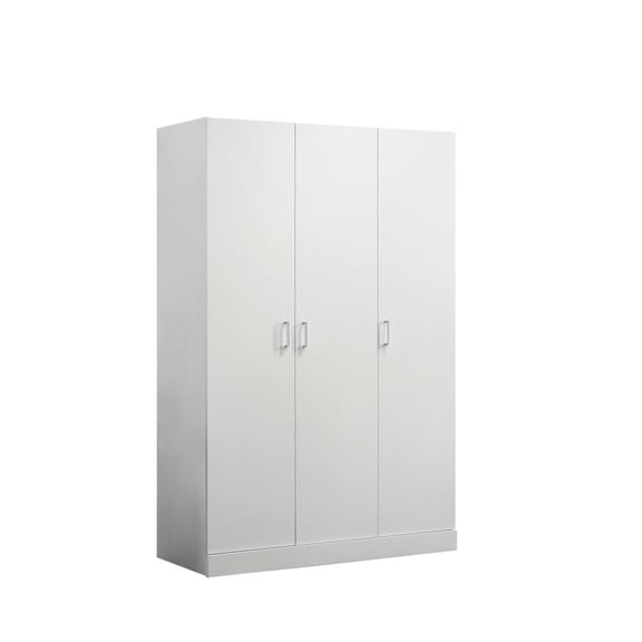 Lilola Home White 3-Door Wardrobe Cabinet Armoire with Storage Shelves and Hanging Rod