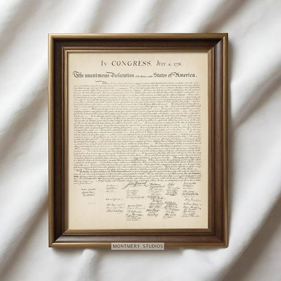 Declaration of Independence Historical Document, American Independence Day Decorations, 4th of July Decor, Vintage Patriotic Wall Art Poster, PA4, Stretched Canvas Size 8x12 F03.1.19l215