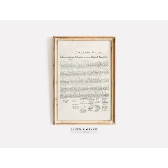 Declaration Of Independence Antique American Wall Art July 4th Decor Independence Day Sign Vintage USA Unframed Paper Print