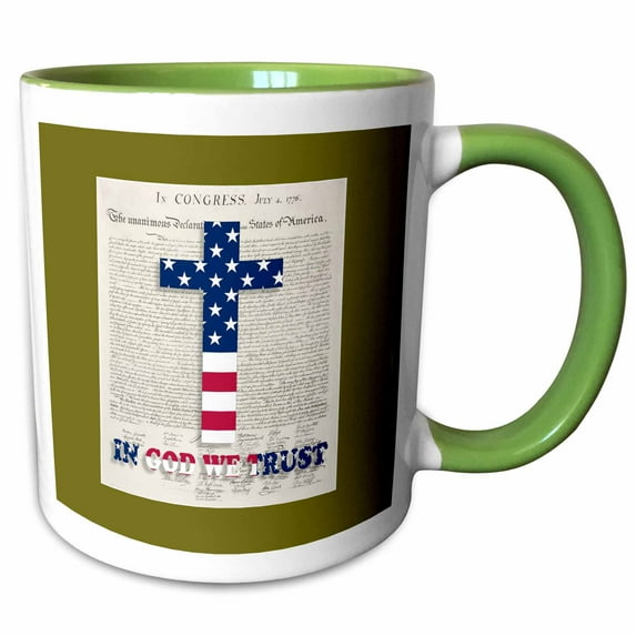 3drose, Declaration of Independence Background with Christian Cross in Usa Colors, 11oz Two-tone Green Mug