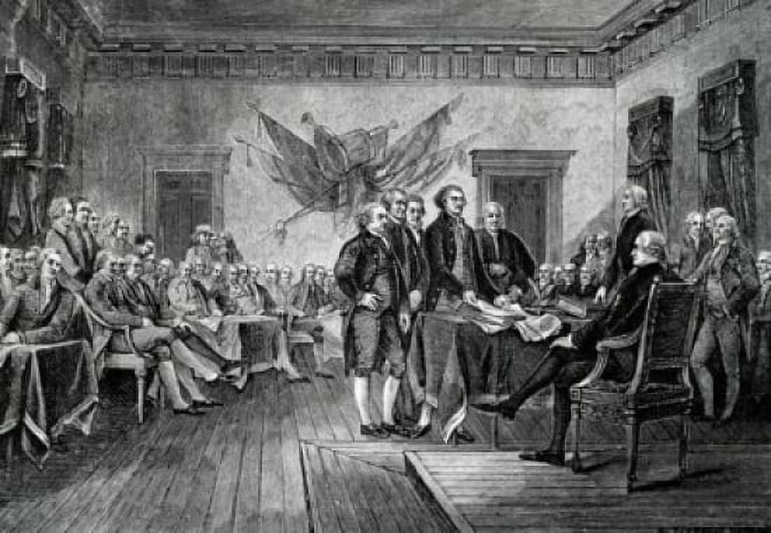 Declaration of Independence Fourth of July 1776 by John Trumbull engraved by WL Ormbsy Canvas Art - John Trumbull (18 x 24)