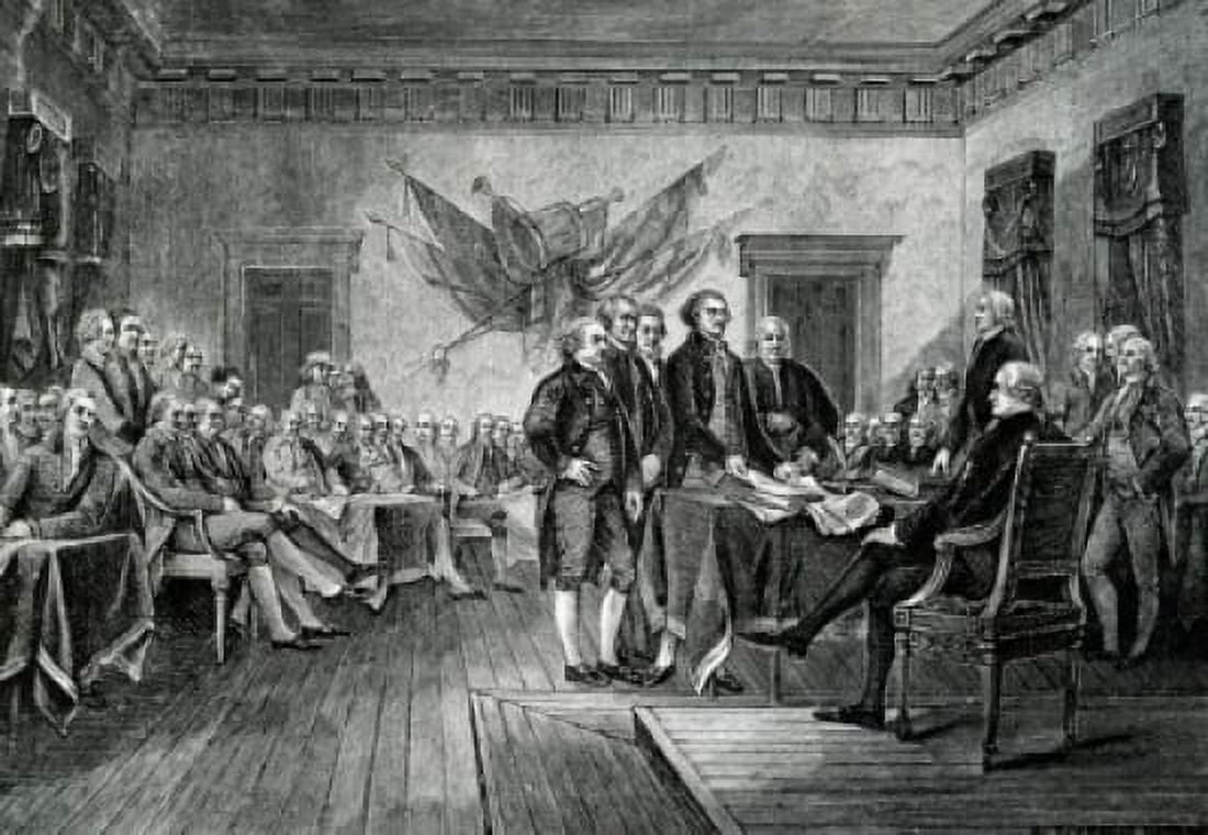 Declaration of Independence Fourth of July 1776 by John Trumbull engraved by WL Ormbsy Canvas Art - John Trumbull (24 x 36)