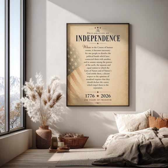 Declaration of Independence Wall Art America 250 Year Anniversary Patriotic Vintage Farmhouse Decor 4th of July UNFRAMED