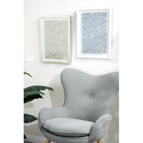 Decmode 16” x 21.5” Silver & Gray Abstract String Art Shadow Box Wall Decor, Set of 2