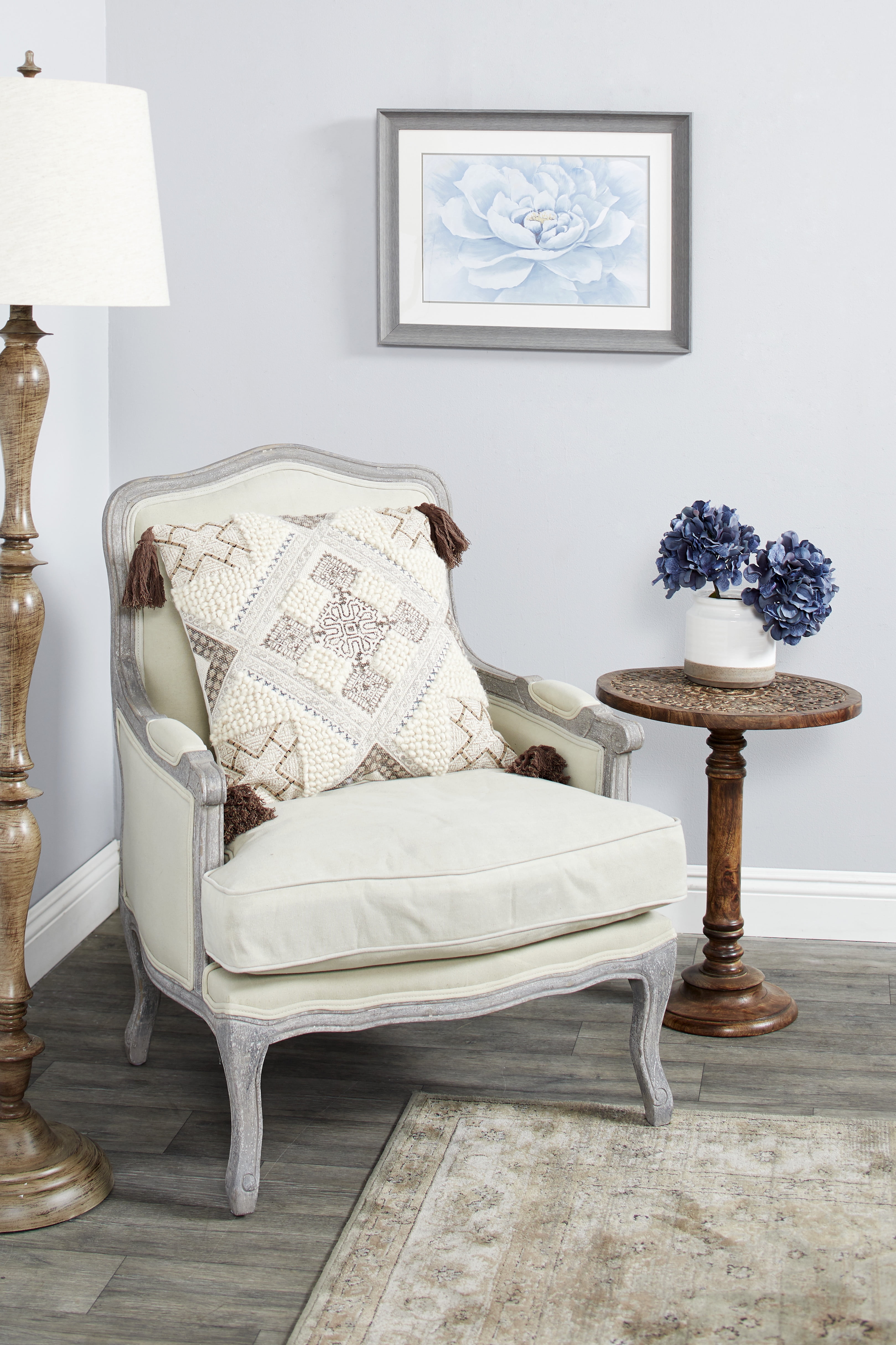 23.5" x 17.5" Blue Peony Flower Print in Gray Wooden Frame
