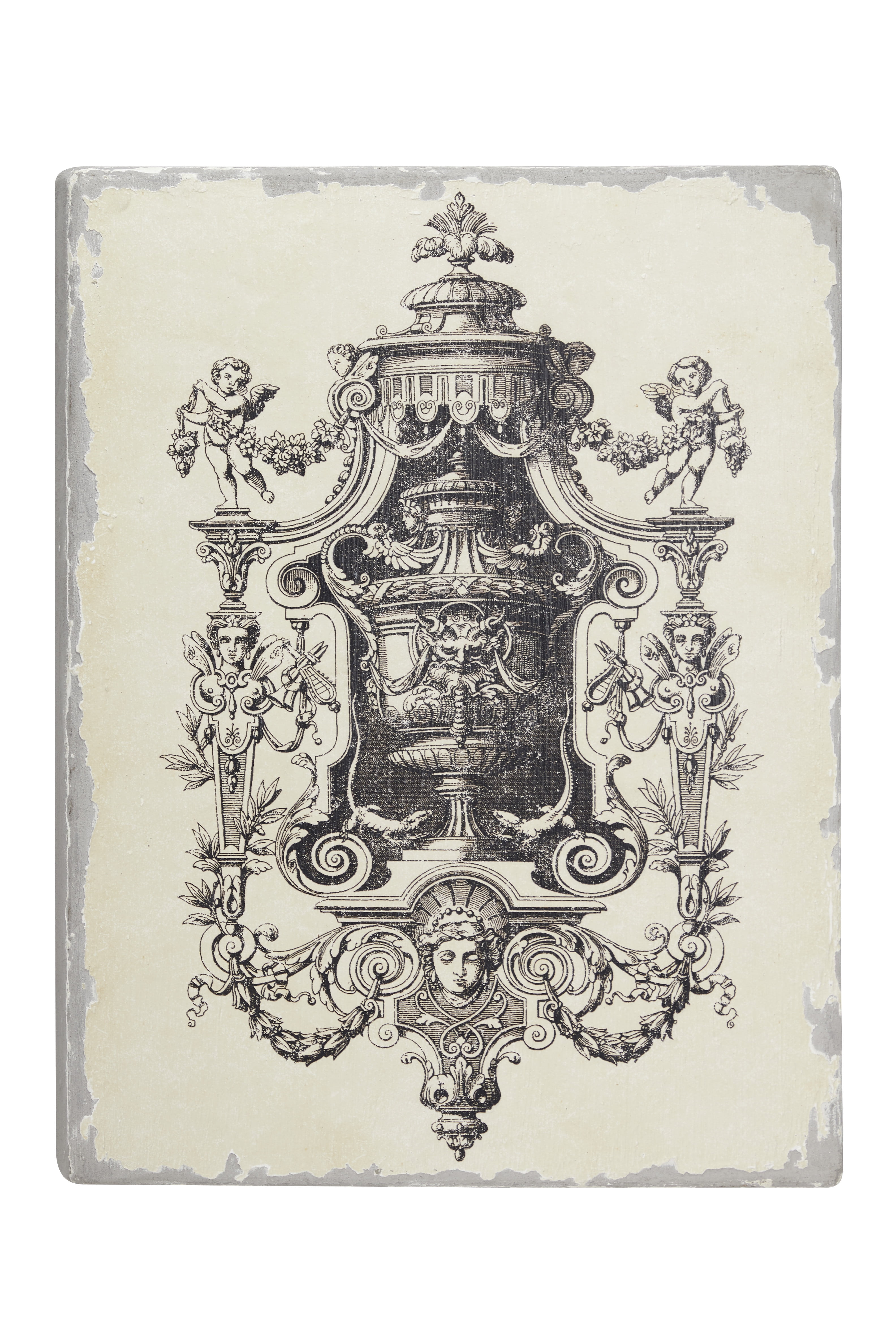 Decmode - 23.5” x 32” White Vintage Cherub Angel & Chandelier Wood Wall Decor