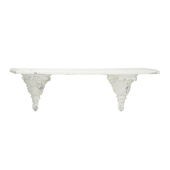 Decmode 39” x 11” Large White Floating Wall Shelf with Decorative Carvings