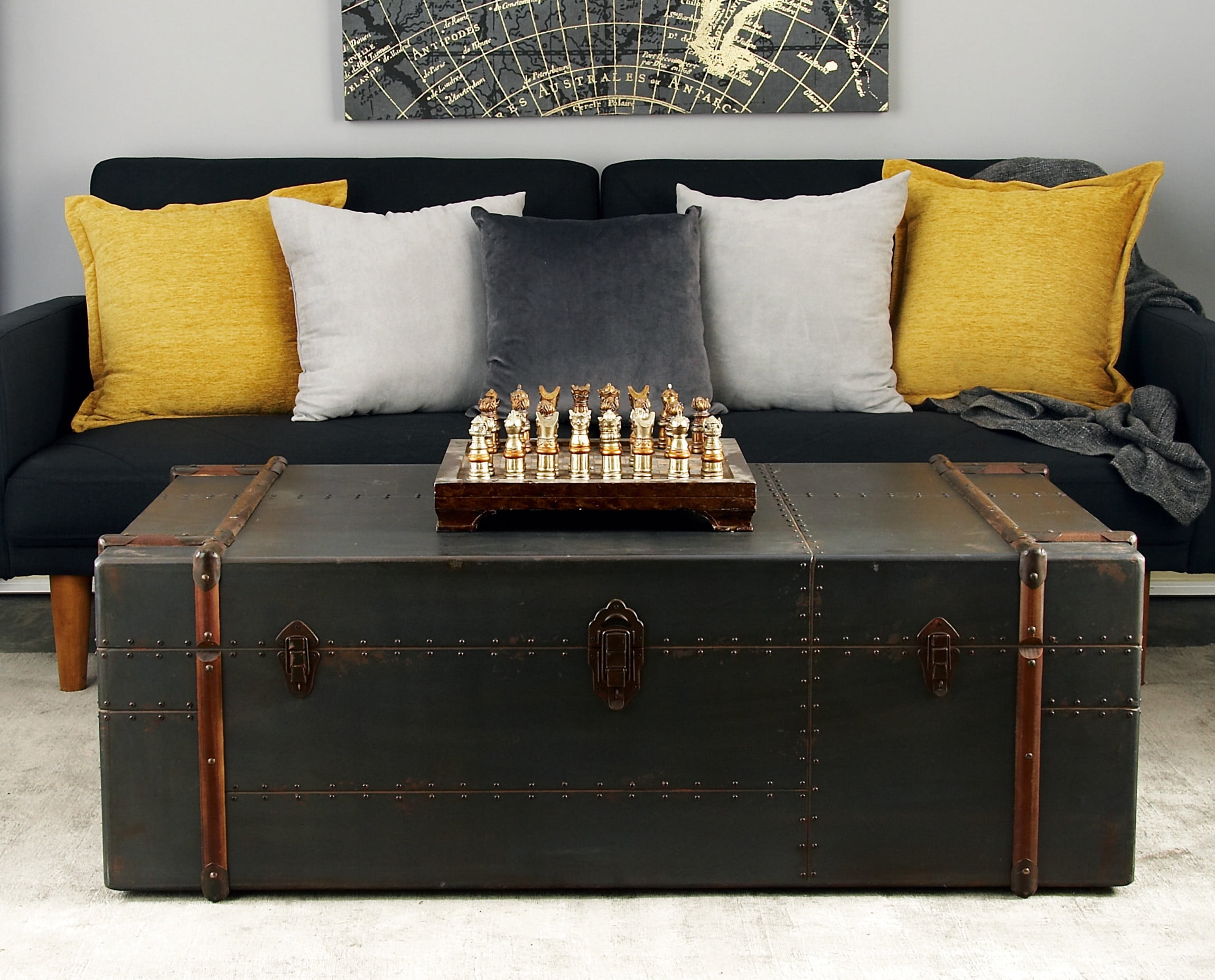 Decmode 48” x 17” Rectangular Gray & Brown Pine Wood Chest Coffee