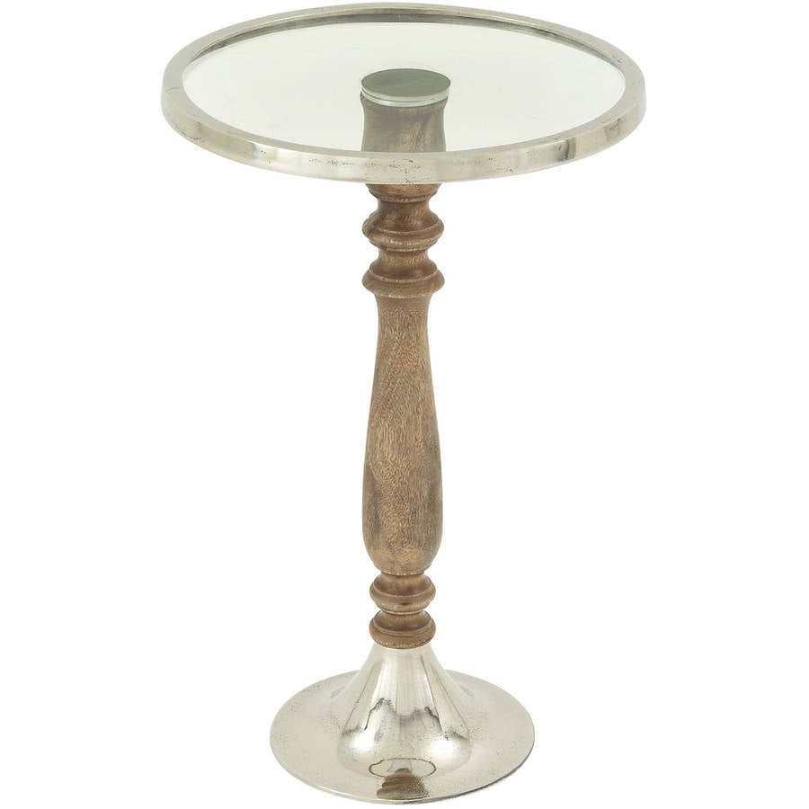 Decmode Aluminum Wood and Glass Pedestal Table, Multi Color