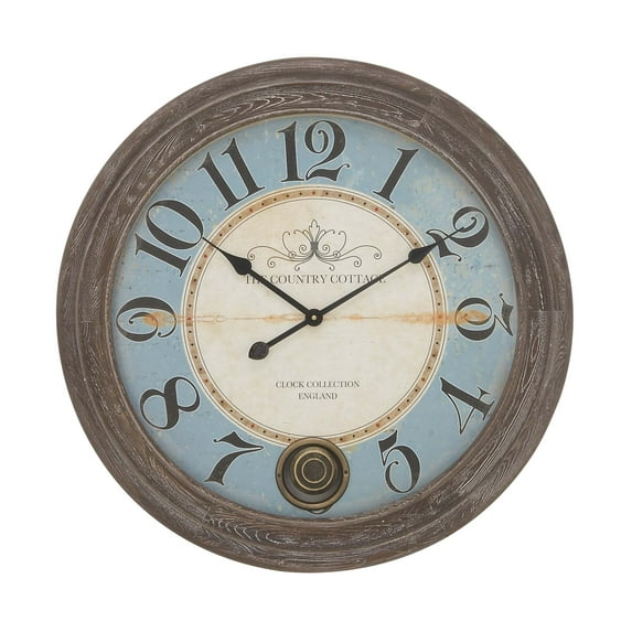 Decmode Coastal 27 Inch Beveled Chinese Fir Wood Wall Clock, Blue