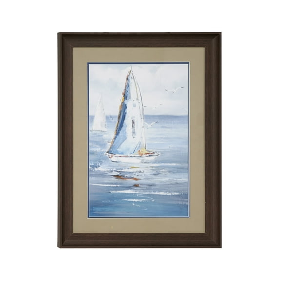 Decmode Coastal Sailboat Wall Art, Blue