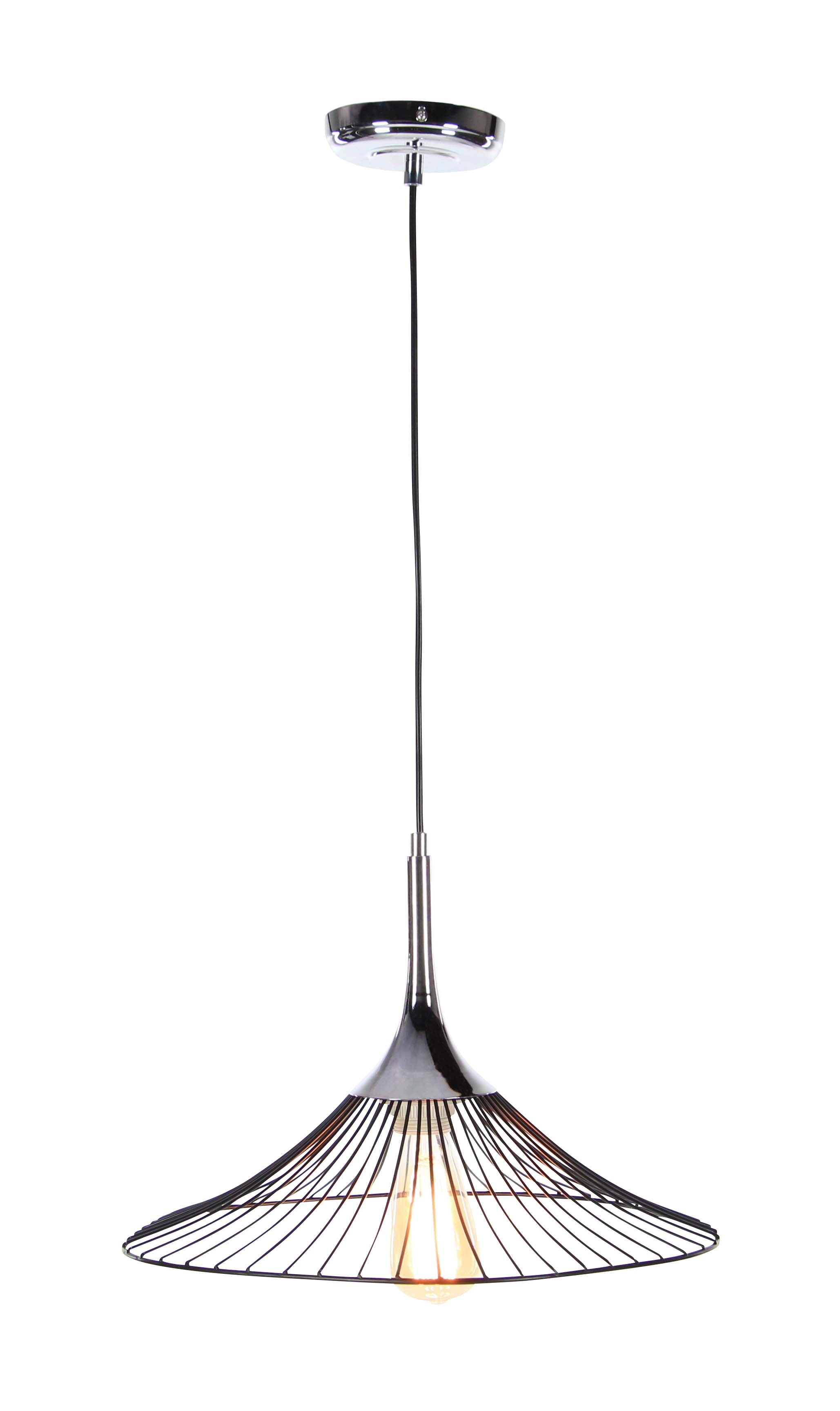 Decmode Contemporary 11 x 17 inch chic iron cone-shaped pendant with bulb, Silver
