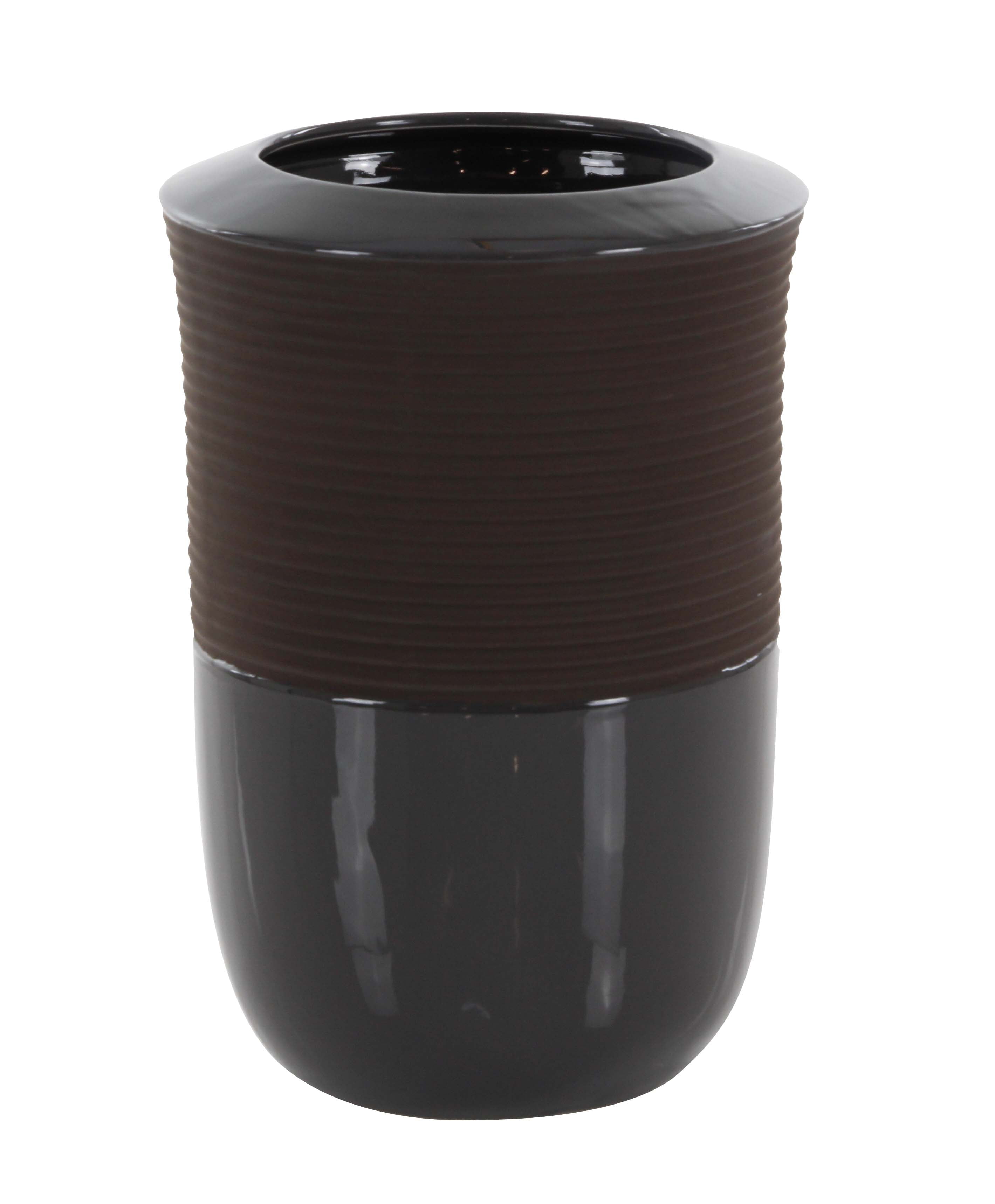 Decmode Eclectic 12 inch ribbed ceramic urn vase, Gray