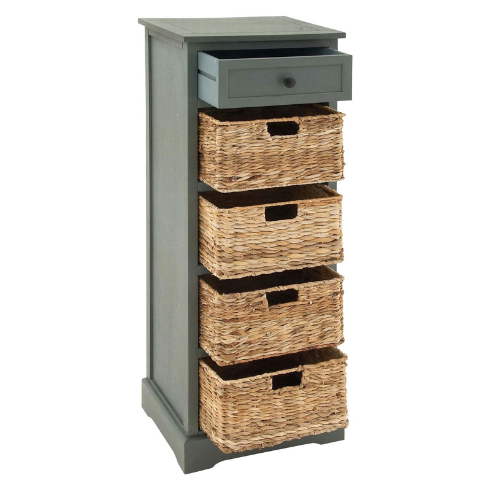 Decmode Farmhouse 45 X 16 Inch Wood and Wicker Basket Chest, Blue Gray