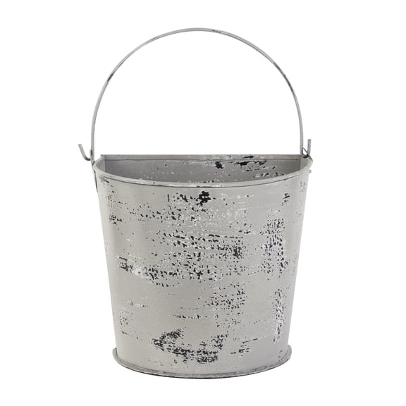 Decmode Farmhouse Style Distressed White Metal Bucket Planter with Handle, 11.5 x 10
