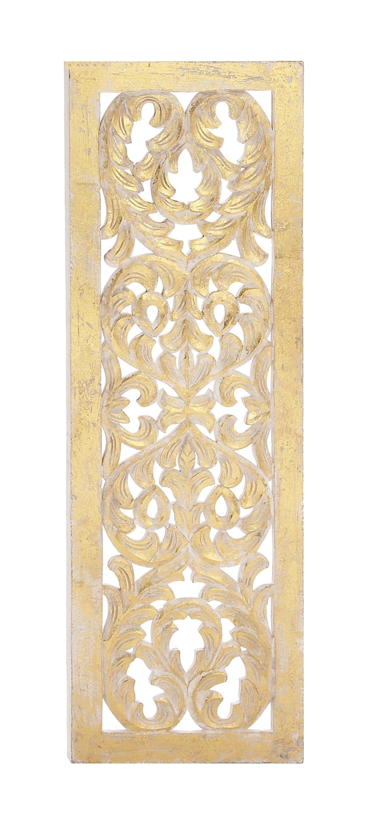 Decmode Glam 36 X 12 Inch Gold Wood Carved Flourish Design Wall Panel ...