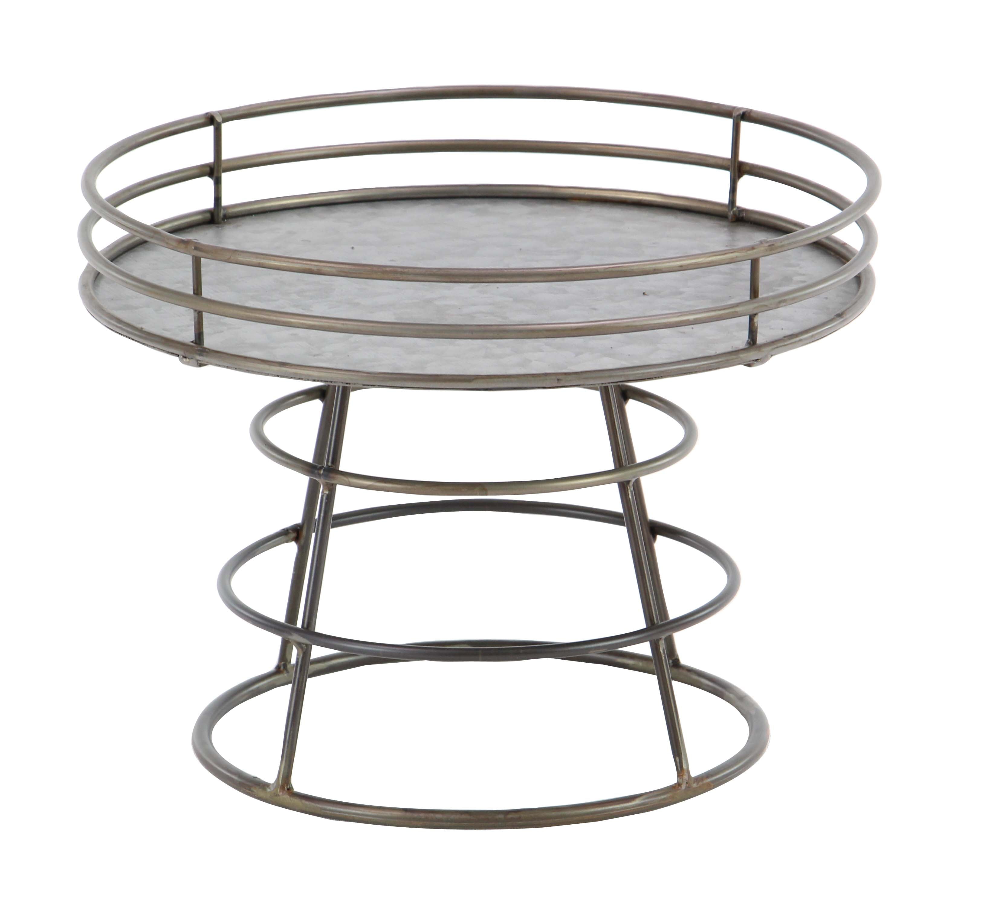 Industrial Silver Iron Pedestal Tray with Circular Frame