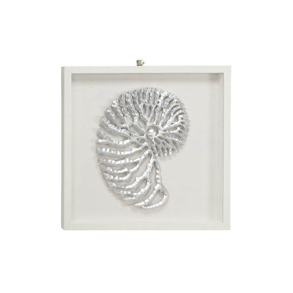 Decmode Large Coastal Metallic White Shell Shadow Box Wall Decor, 23.5 x 23.5