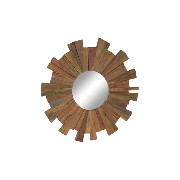 Decmode Large Eclectic Multi-Colored Reclaimed Wood Round Wall Mirror, 35.5