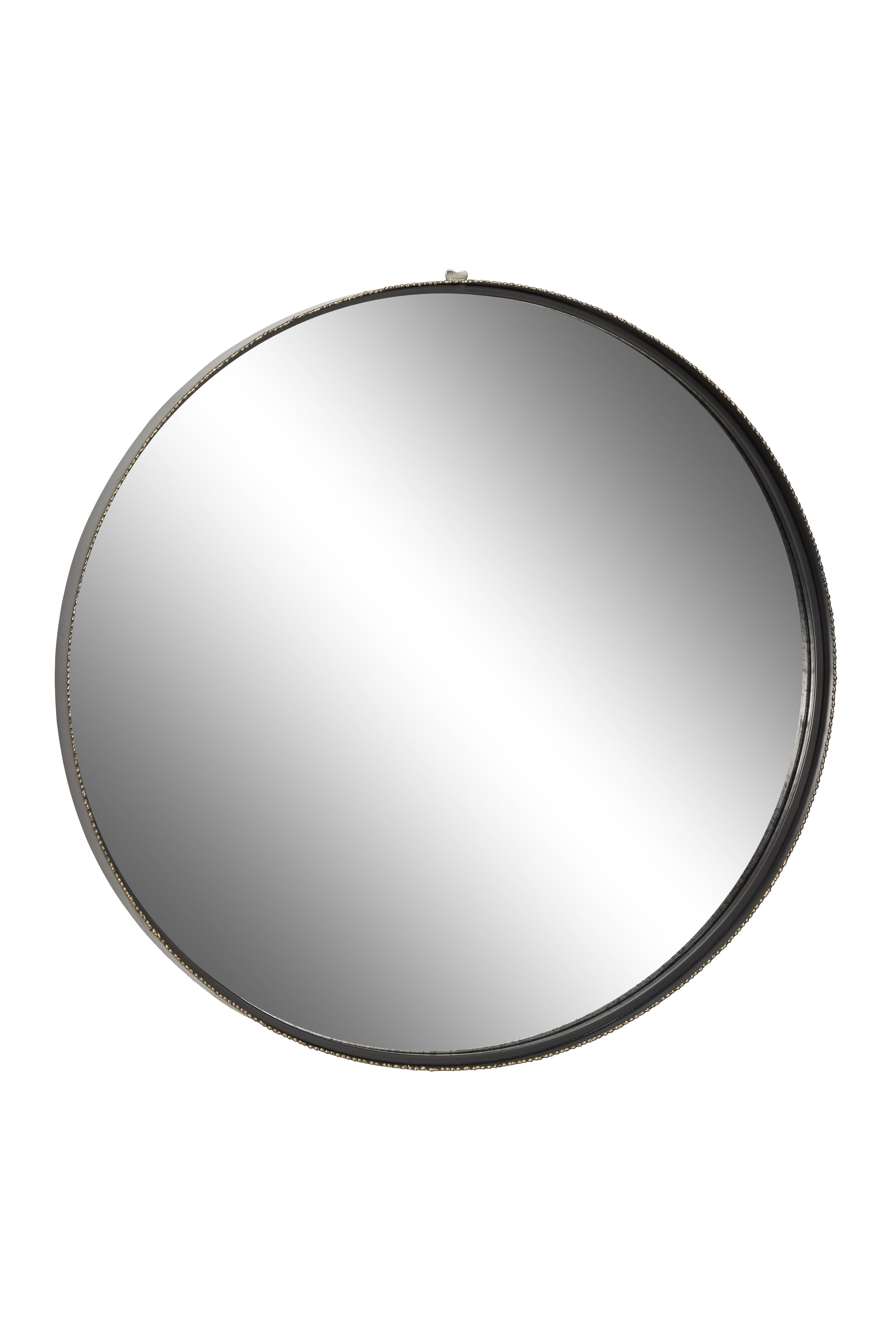 Large Round Gold and Black Metal Decorative Wall Mirror