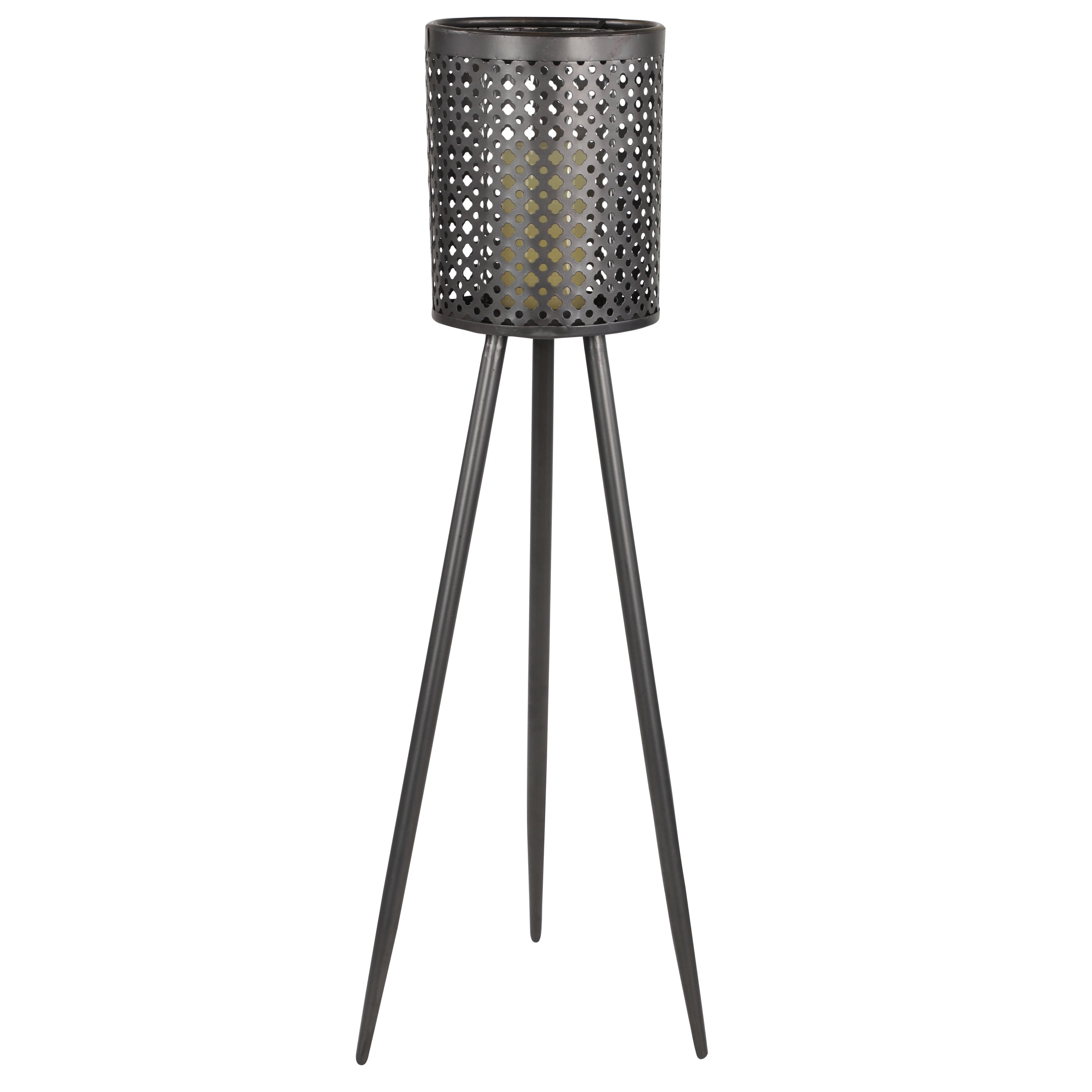 Decmode Large Round Pierced Black Metal Lantern Candle Holder with