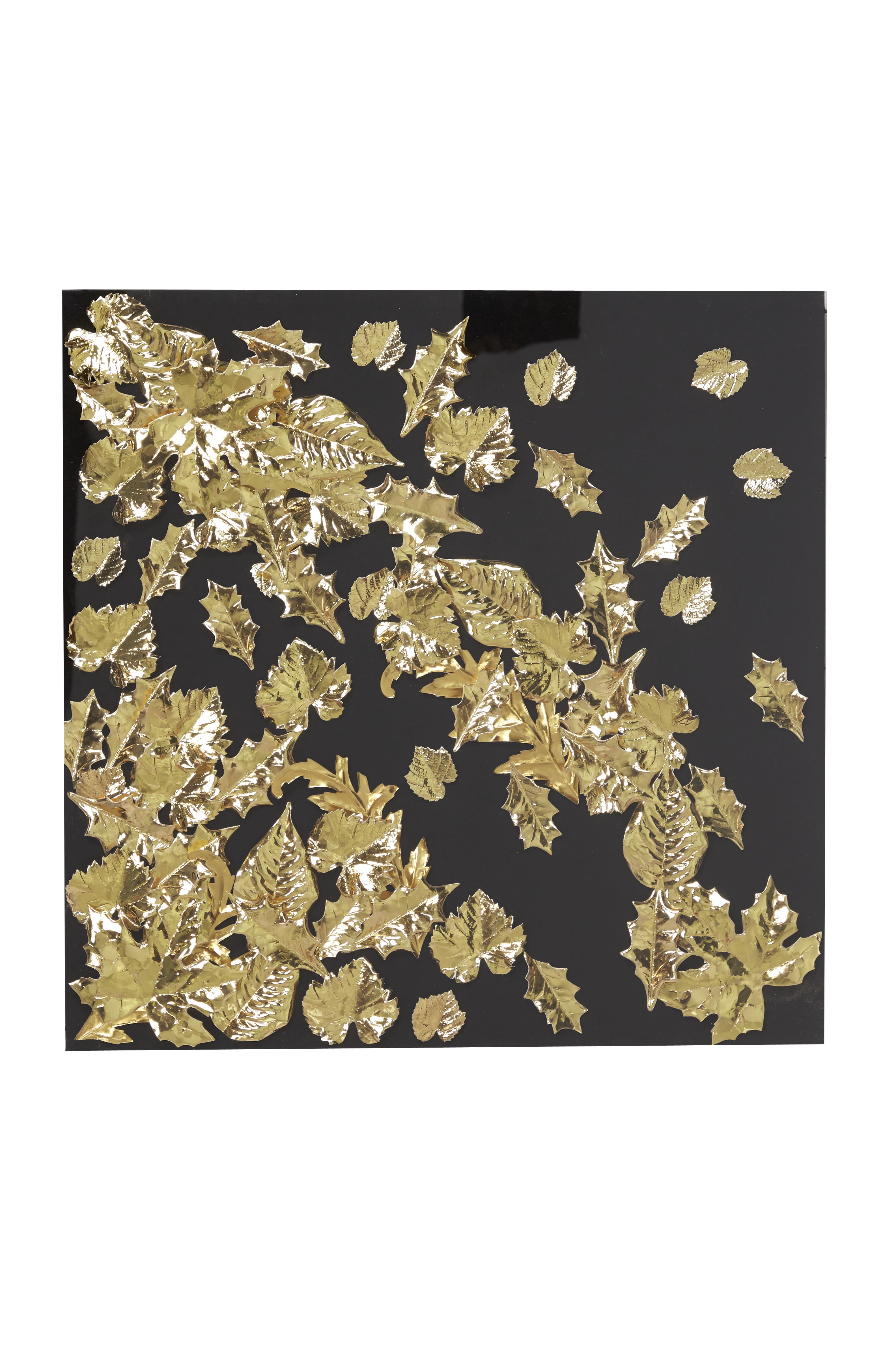 Decmode Large Square Modern Black and Metallic Gold Leaf Shadow Box Wall Decor, 23.5” x 23.5”