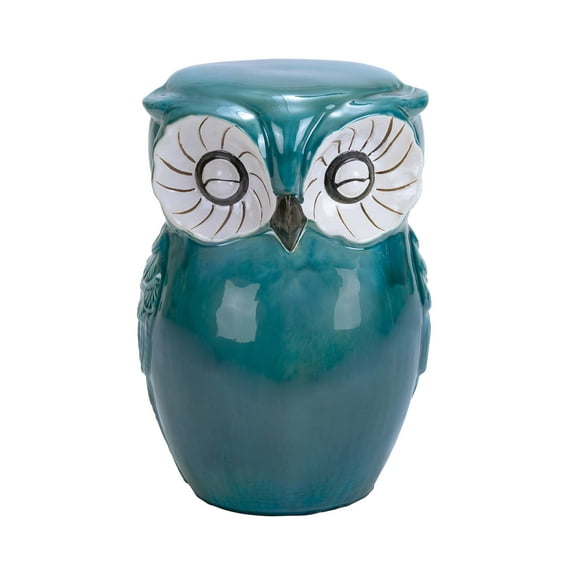 Decmode Modern 17 x 13 Inch Turquoise Ceramic Owl Stool