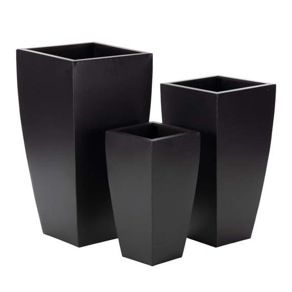 DecMode 20", 25", 30"H Dark Gray Metal Planter with Tapered Base (3 Count)